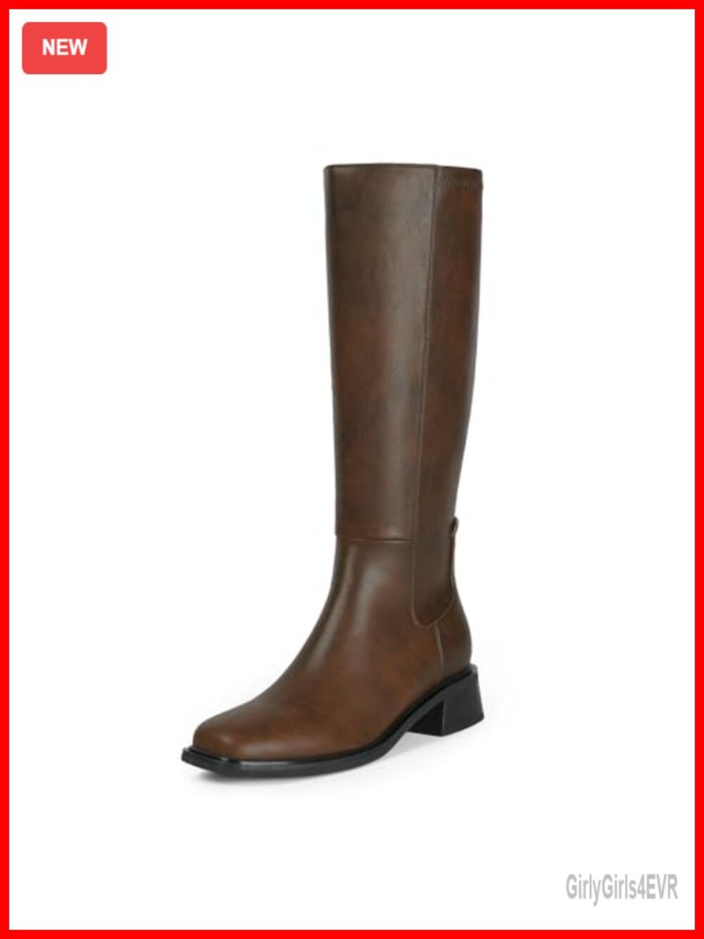 Knee High Boots Faux Leather Low Heel Square Toe Tall Stretch Womens